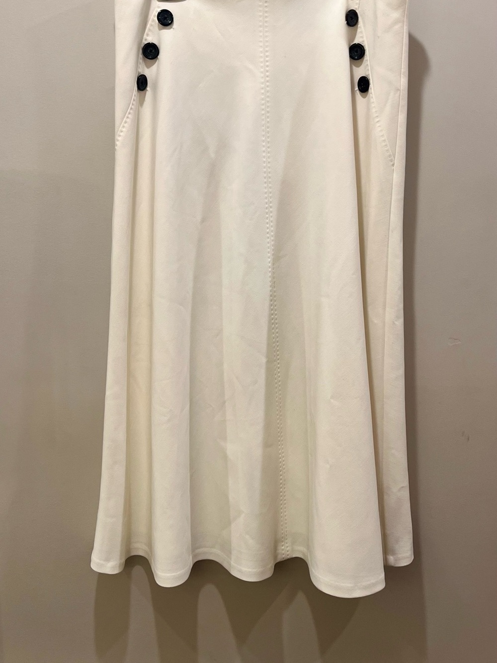 White House Black Market Cream A-Line Skirt with Black Button Detail